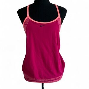 Nike Layered Tank Top Raspberry Pink Peach Athletic Built-In Bra Medium Yoga M